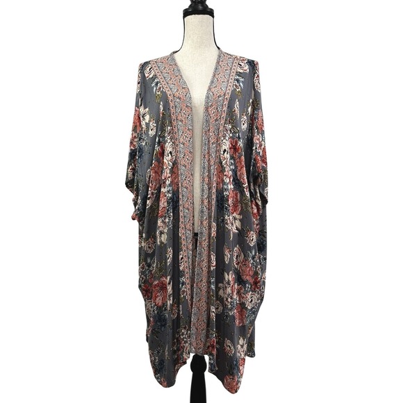 Angie Tops - ANGIE Floral Print Kimono‎ Cover Up Womens M Lightweight Festival Beach Boho Top